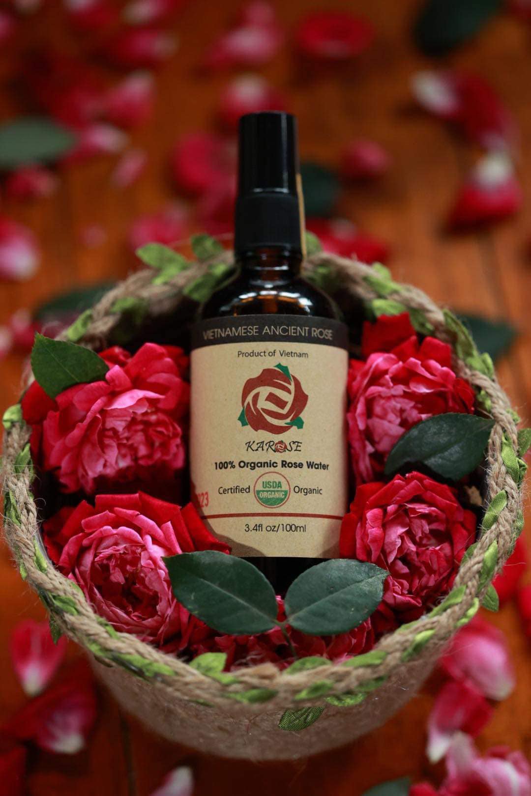 ORGANICS USDA Certified Rose Water 3.4oz (100 ml) from Vietnam Unique Ancient Roses 100% Organic Rose Water Refreshing Rose Water Spray for Skin Care, Skin Hydration, Bath, Soaps, Haircare & Aromatherapy 100% Natural